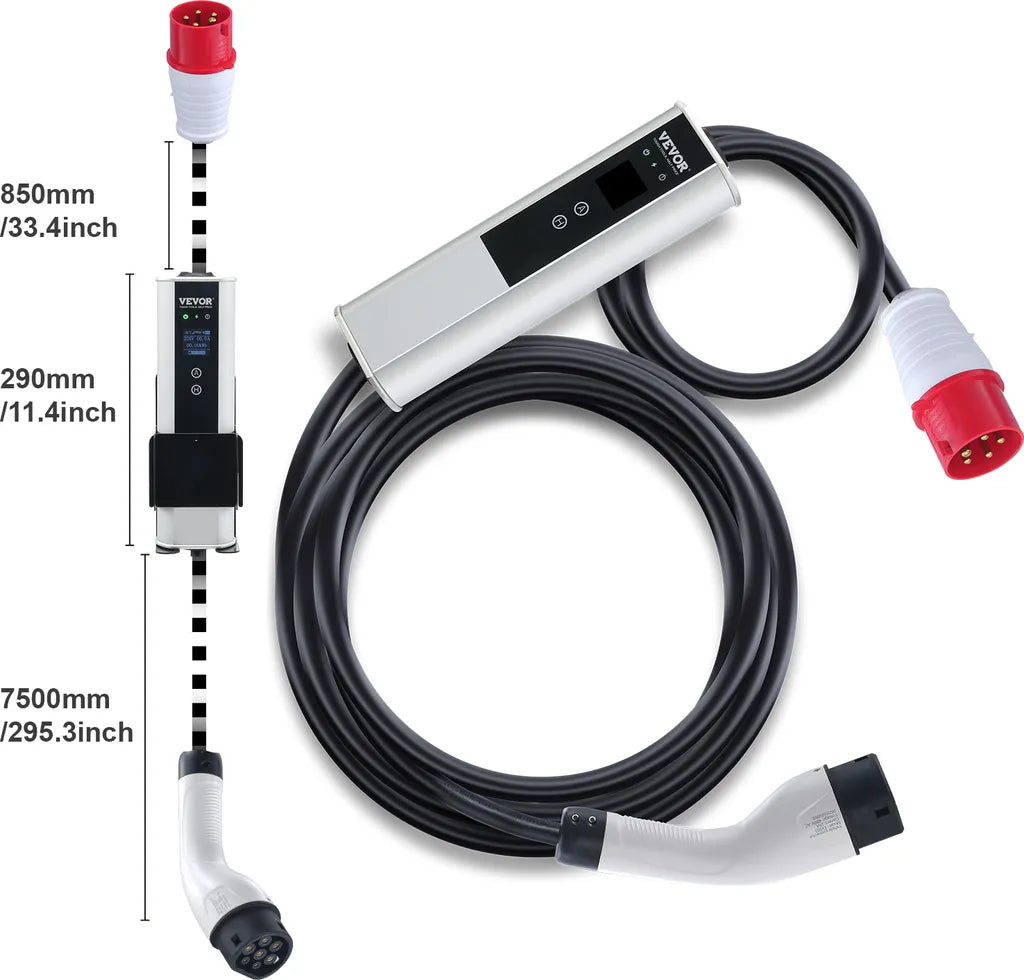 VEVOR 11kW Mobiles EV Ladegerät Typ 2 | 16A | 7,5m Ladekabel | IP66 Aluminium
