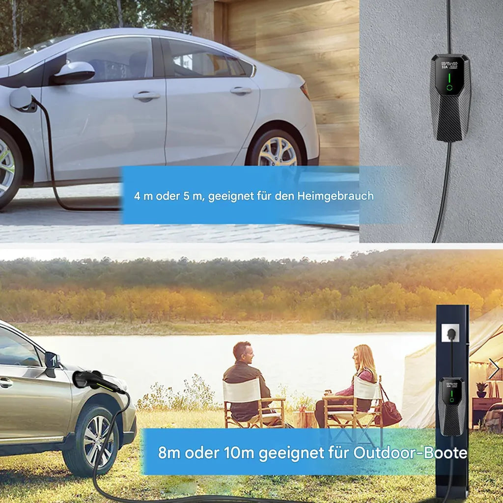 22kW Mobiles EV Ladegerät Typ 2 | 32A 3-Phasig | 5m | 8A-32A Einstellbar