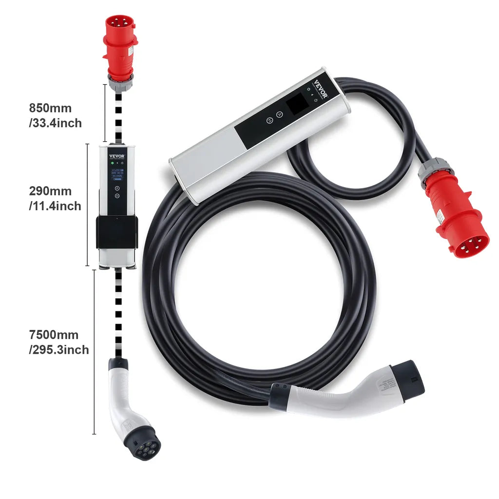 VEVOR 22kW Mobiles EV Ladegerät Typ 2 | 32A | 7,5m Ladekabel | IP66 Aluminium