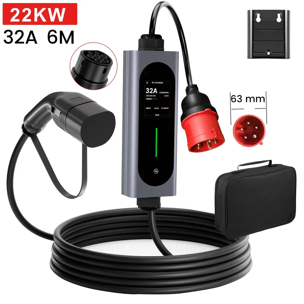 22kW Smart Mobile Wallbox Typ 2 | 32A 3-Phasig | BT & WLAN App | 6m