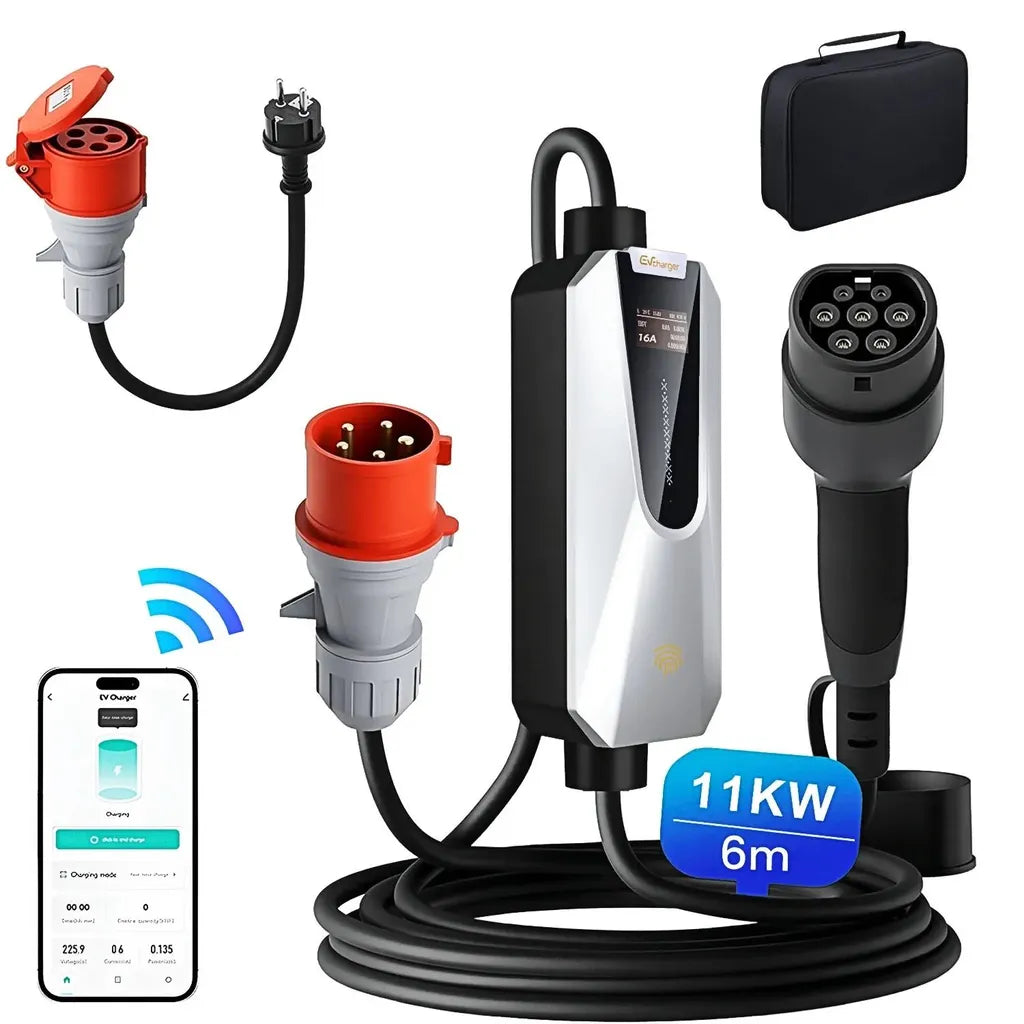 JUNSUN 11kW Mobile Wallbox Typ 2 | WIFI & APP | 6m CEE 16A + Adapter