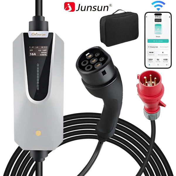 JUNSUN 11kW Mobile Wallbox Typ 2 | 6m Kabel | WIFI & APP Steuerung