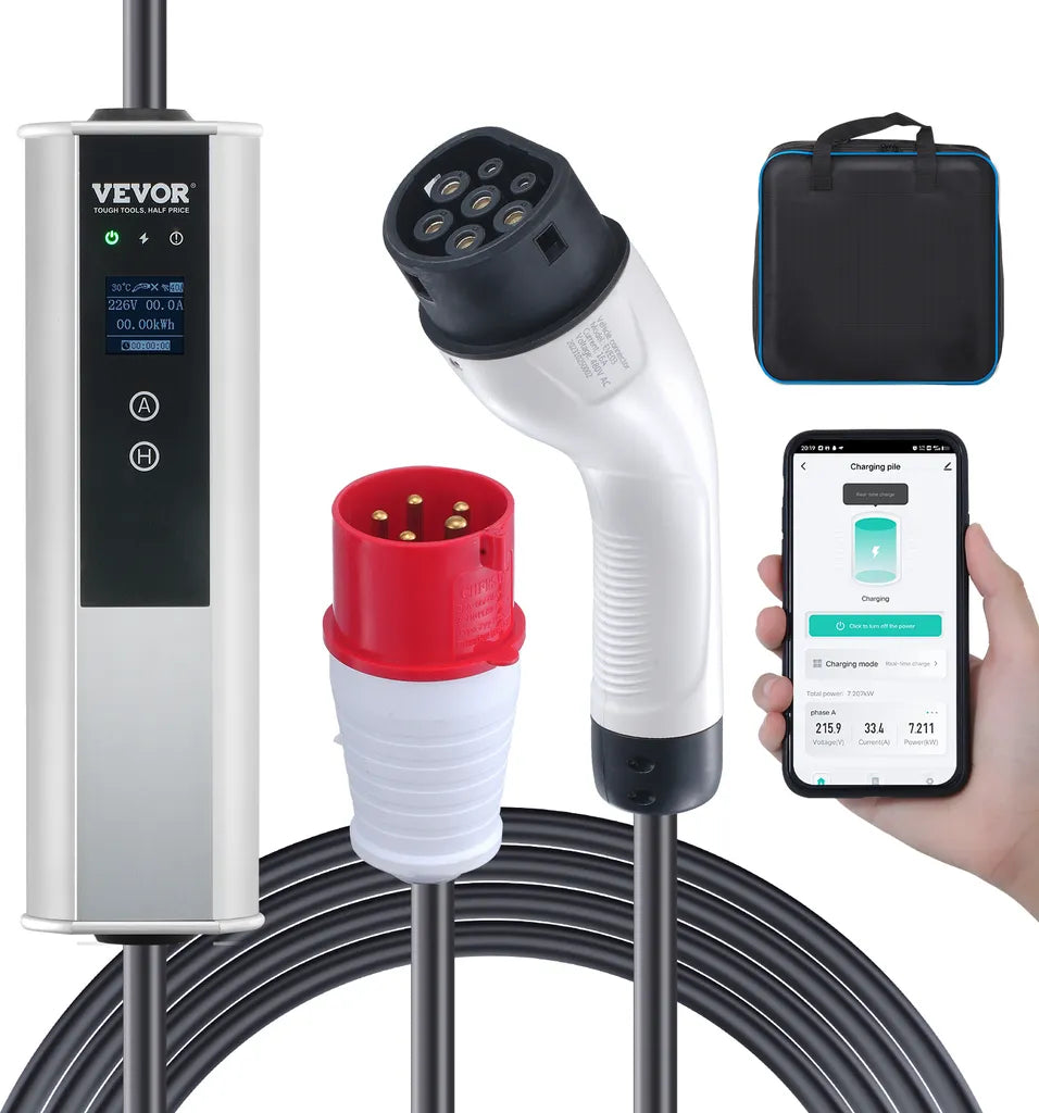 VEVOR 11kW Mobiles EV Ladegerät Typ 2 | 16A | 7,5m Ladekabel | IP66 Aluminium