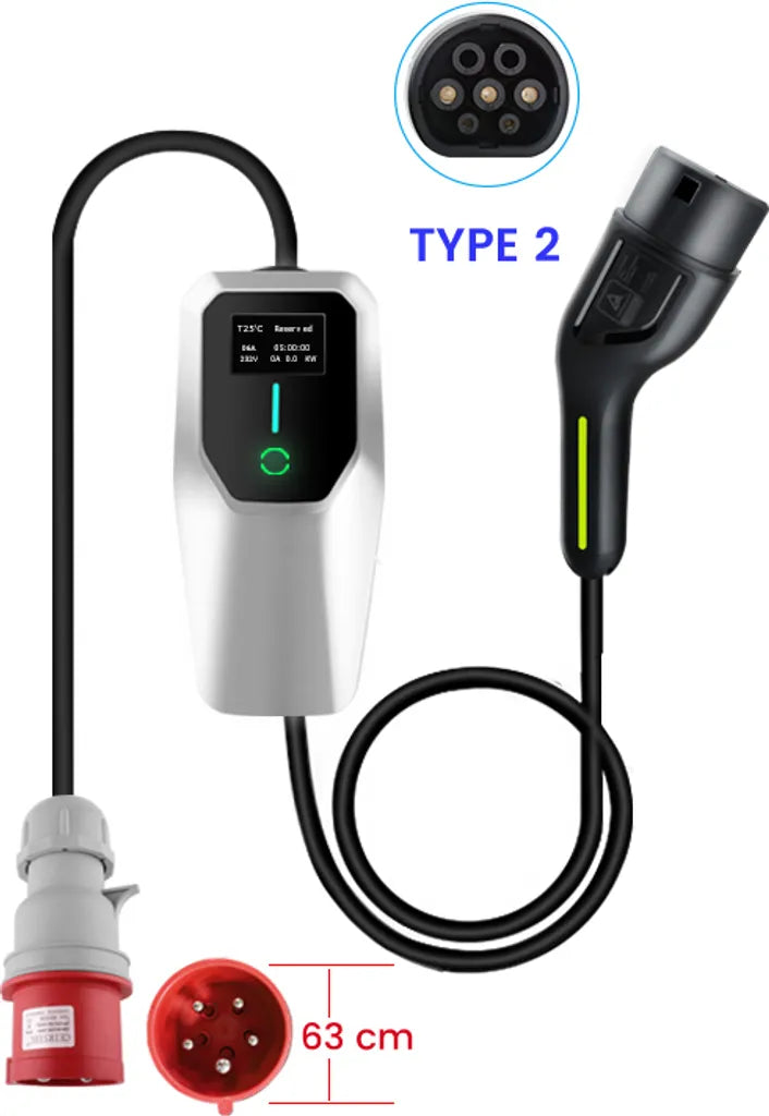 22kW Mobiles EV Ladegerät Typ 2 | 32A 3-Phasig | 4M Ladekabel IP65