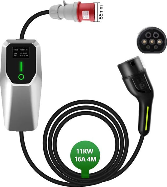 UNSUN 11kW Mobiles EV-Ladegerät Typ 2 | 16A 3-Phasig | 4m CEE-Stecker IP67